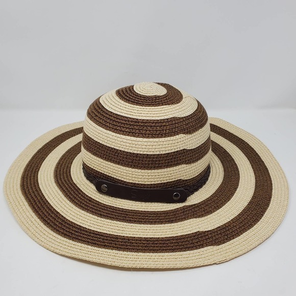 Sunlily Roll-N-Go Sun Wide Brim Striped Packable Braided Leatherette Hat - Picture 1 of 8